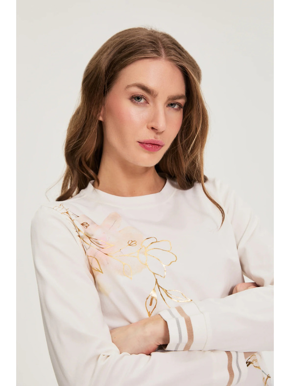 Moodo Памучна блуза с принт в бяло Moodo