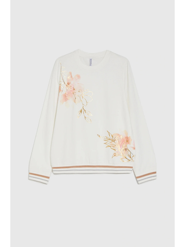 Moodo Памучна блуза с принт в бяло Moodo