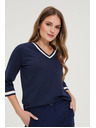 Moodo Памучна блуза с V-образно деколте в морско синьо Moodo