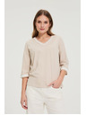 Moodo Памучна блуза с V-образно деколте в бежово Moodo