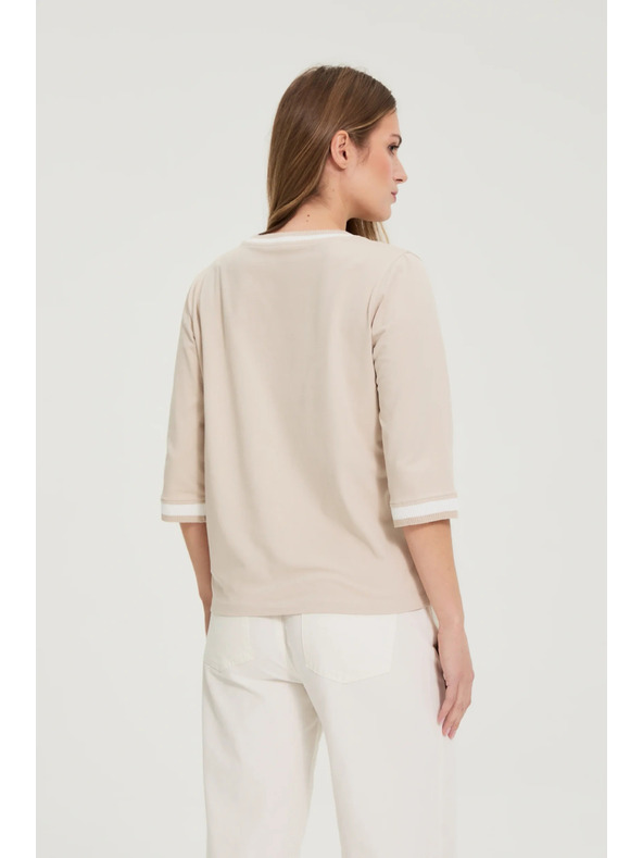 Moodo Памучна блуза с V-образно деколте в бежово Moodo