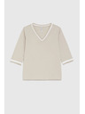 Moodo Памучна блуза с V-образно деколте в бежово Moodo