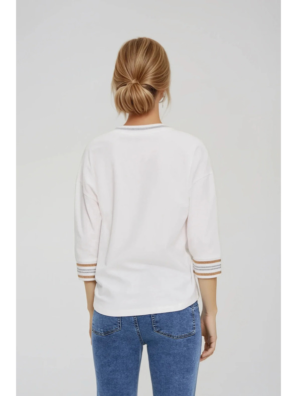 Moodo Памучен суитшърт с V-образно деколте в бяло Moodo