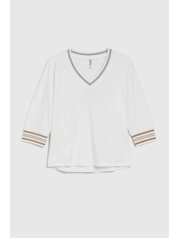 Moodo Памучен суитшърт с V-образно деколте в бяло Moodo