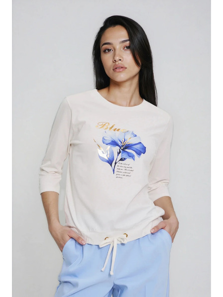 Moodo Блуза с принт и връзване в бяло Moodo