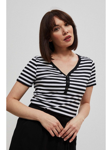 Moodo Памучна райета тениска в черно Moodo