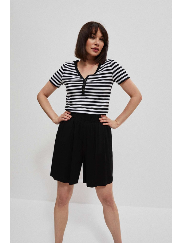 Moodo Памучна райета тениска в черно Moodo