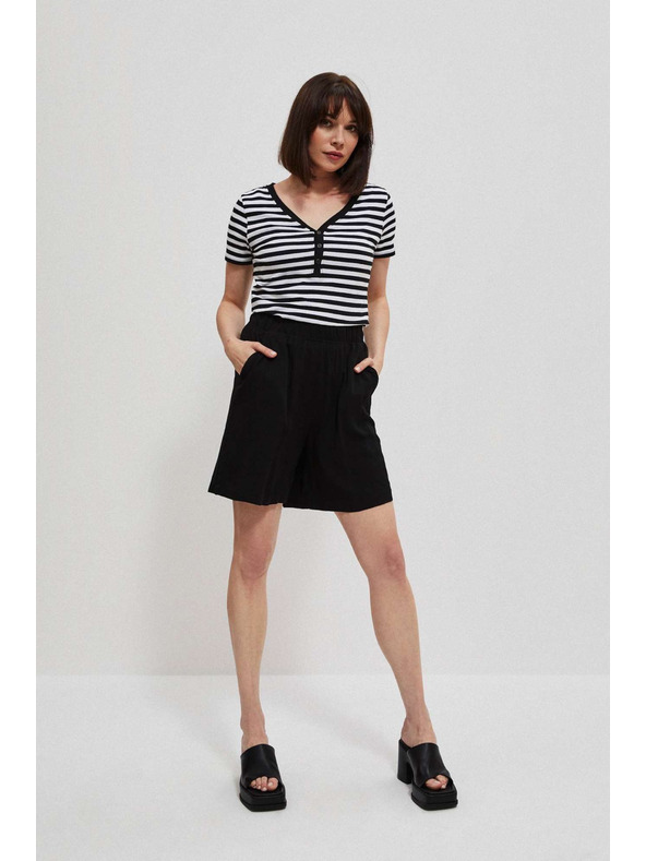 Moodo Памучна райета тениска в черно Moodo