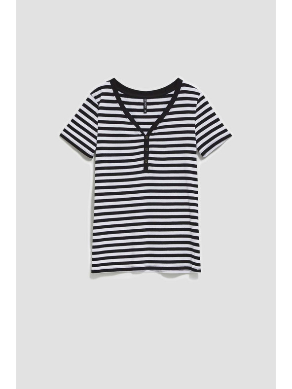 Moodo Памучна райета тениска в черно Moodo