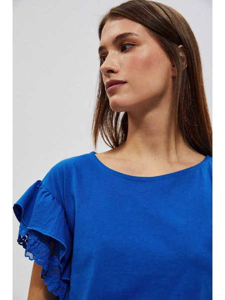 Moodo Blue Blouse with Shoulder Ruffles Moodo
