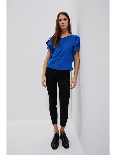Moodo Blue Blouse with Shoulder Ruffles Moodo