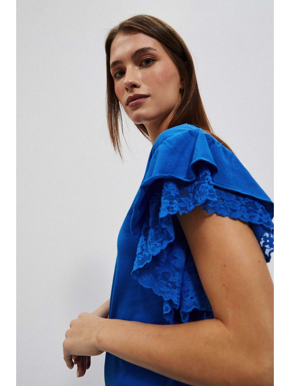 Moodo Синя блуза с волани на раменете Moodo