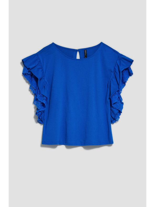 Moodo Синя блуза с волани на раменете Moodo