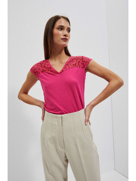 Moodo Pink V-Neck Blouse with Lace Moodo