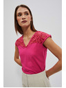 Moodo Розова блуза с V-образно деколте и дантела Moodo