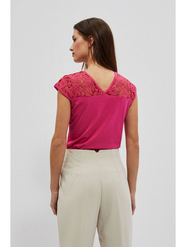 Moodo Розова блуза с V-образно деколте и дантела Moodo