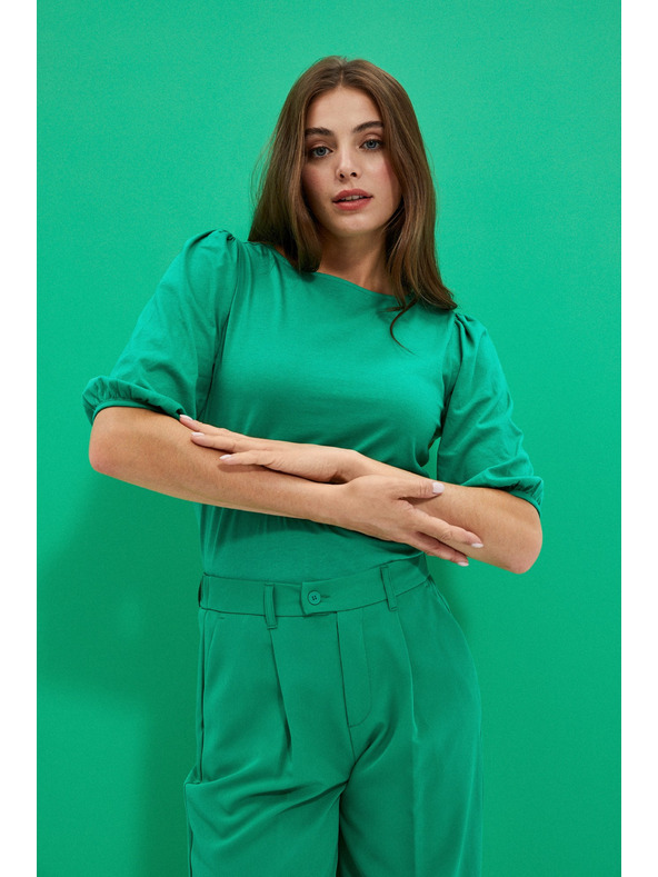 Moodo Гладка тениска с обемни ръкави в зелено Moodo