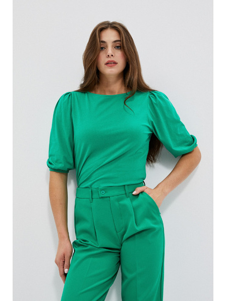 Moodo Гладка тениска с обемни ръкави в зелено Moodo