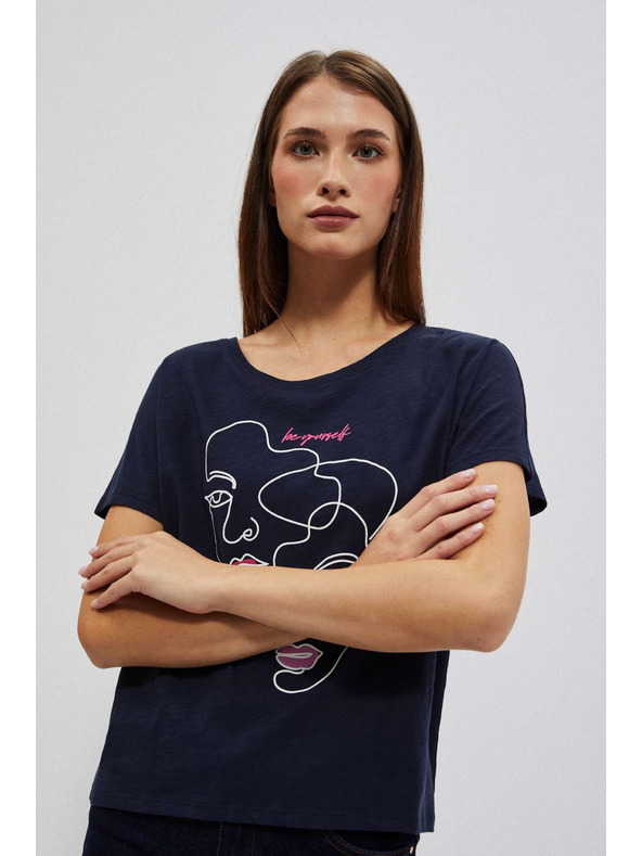 Moodo Блуза с принт на лице в тъмночервено Moodo