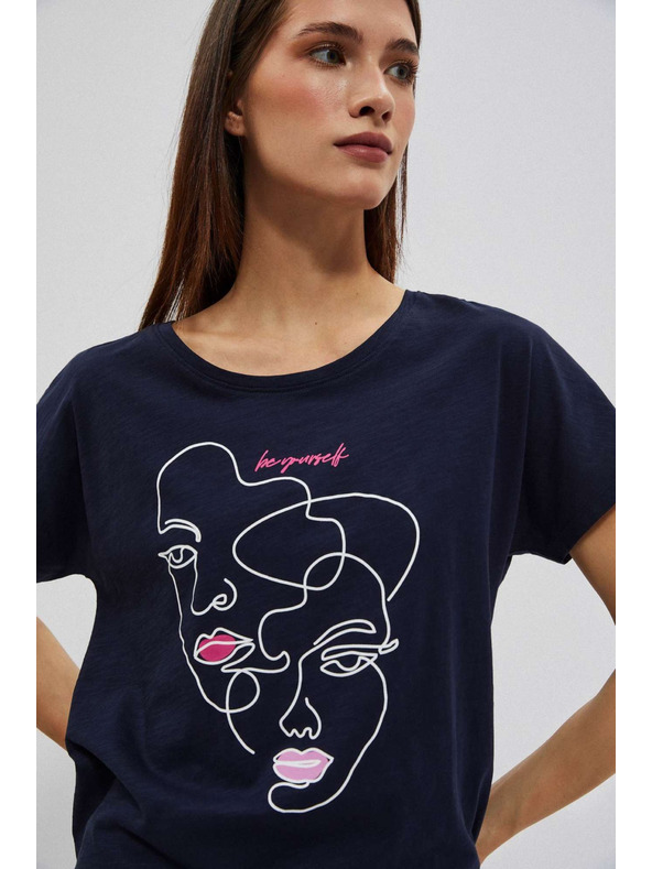 Moodo Блуза с принт на лице в тъмночервено Moodo