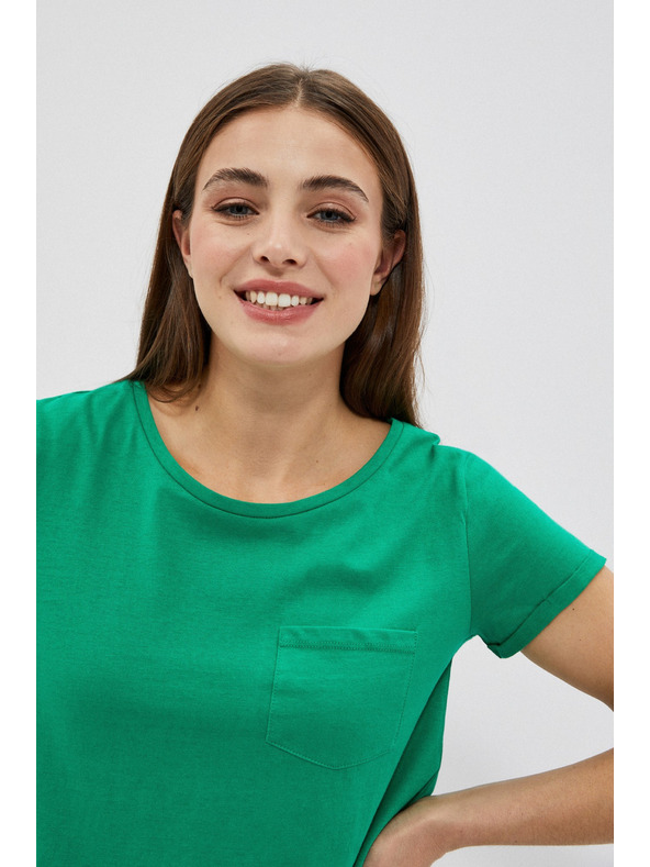 Moodo Памучна тениска с джобче в зелено Moodo