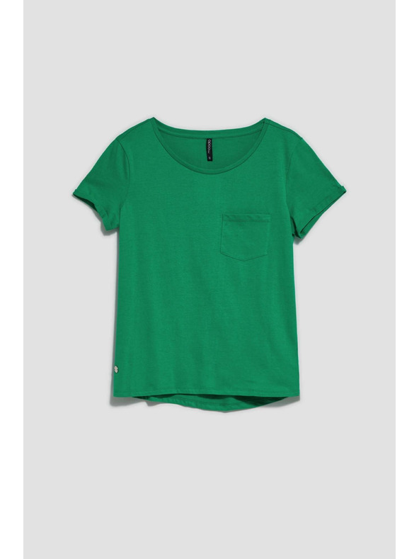 Moodo Памучна тениска с джобче в зелено Moodo