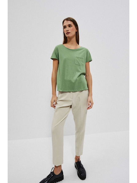 Moodo Памучна тениска с кръгло деколте и джобче в маслинено Moodo