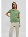 Moodo Памучна тениска с кръгло деколте и джобче в маслинено Moodo