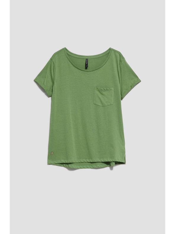 Moodo Памучна тениска с кръгло деколте и джобче в маслинено Moodo