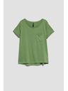 Moodo Памучна тениска с кръгло деколте и джобче в маслинено Moodo