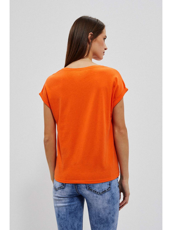 Moodo Тениска с V-образно деколте и принт в оранжево Moodo