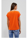 Moodo Тениска с V-образно деколте и принт в оранжево Moodo