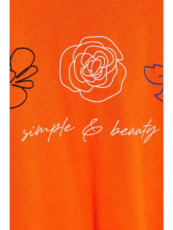 Moodo Тениска с V-образно деколте и принт в оранжево Moodo