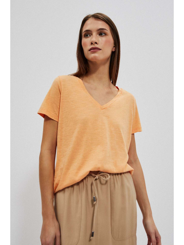 Moodo Памучна блуза с V-образно деколте Moodo