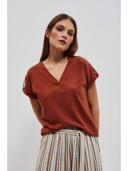 Moodo Блуза с V-образно деколте кафява Moodo