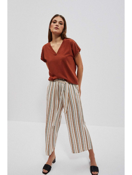 Moodo Блуза с V-образно деколте кафява Moodo