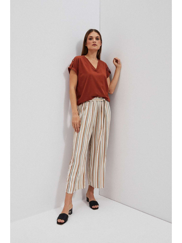 Moodo Блуза с V-образно деколте кафява Moodo