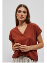 Moodo Блуза с V-образно деколте кафява Moodo