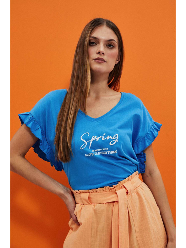 Moodo Блуза с надпис и волан на ръкава Moodo