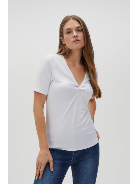 Moodo Бяла блуза с декоративно деколте Moodo