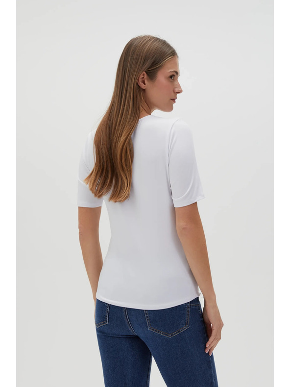 Moodo Бяла блуза с декоративно деколте Moodo