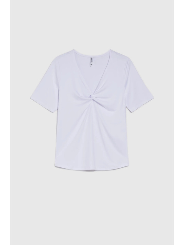 Moodo Бяла блуза с декоративно деколте Moodo