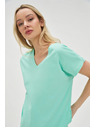 Moodo Памучна тениска с V-образно деколте в мента Moodo