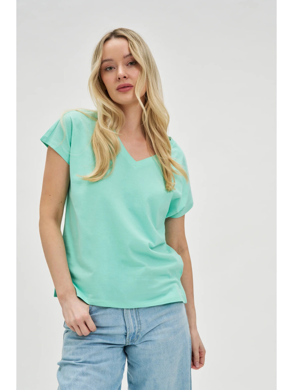 Moodo Памучна тениска с V-образно деколте в мента Moodo