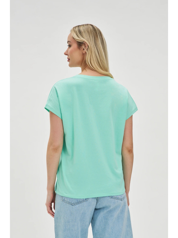 Moodo Памучна тениска с V-образно деколте в мента Moodo