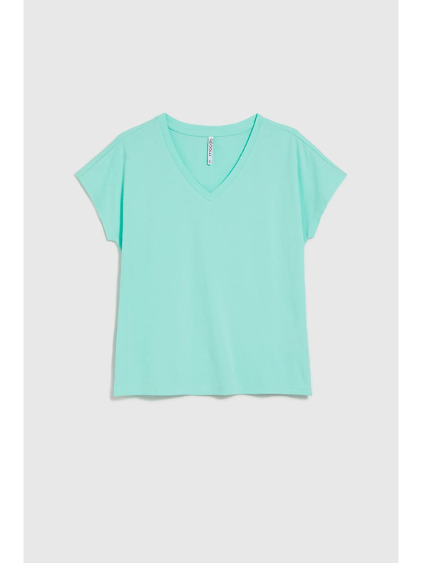 Moodo Памучна тениска с V-образно деколте в мента Moodo