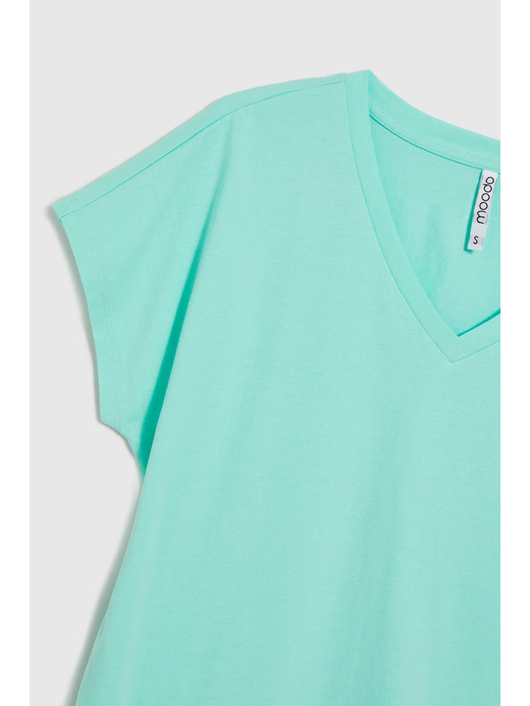 Moodo Памучна тениска с V-образно деколте в мента Moodo