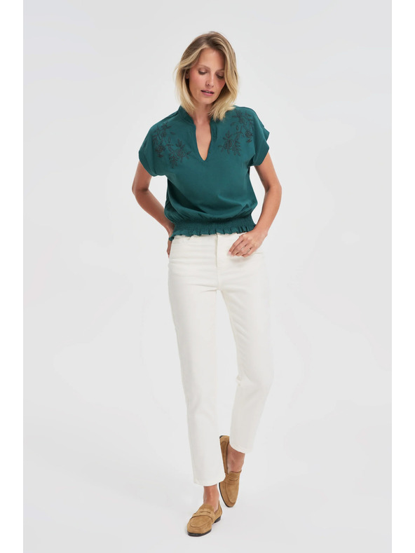 Moodo Памучна блуза в зелено Moodo