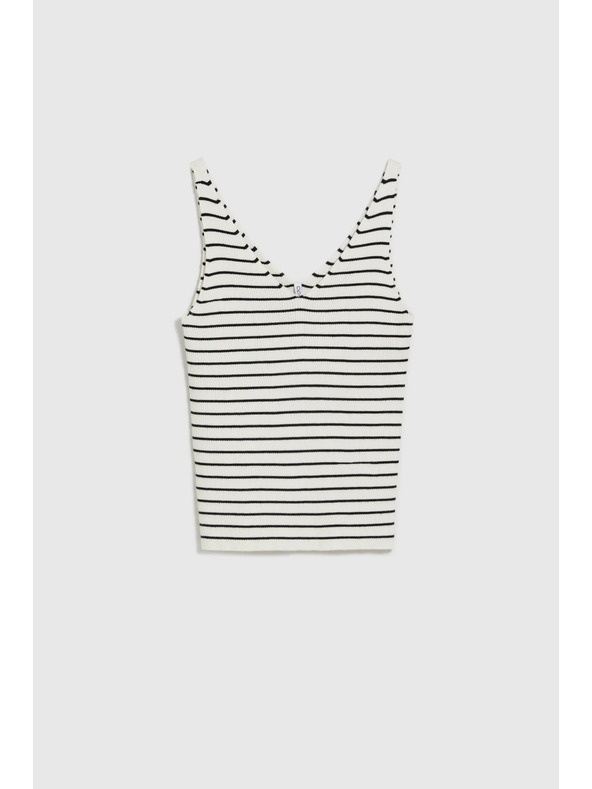 Moodo Бежов памучен топ на ивици Moodo