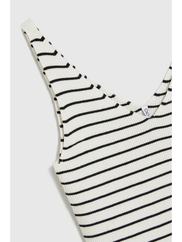 Moodo Бежов памучен топ на ивици Moodo